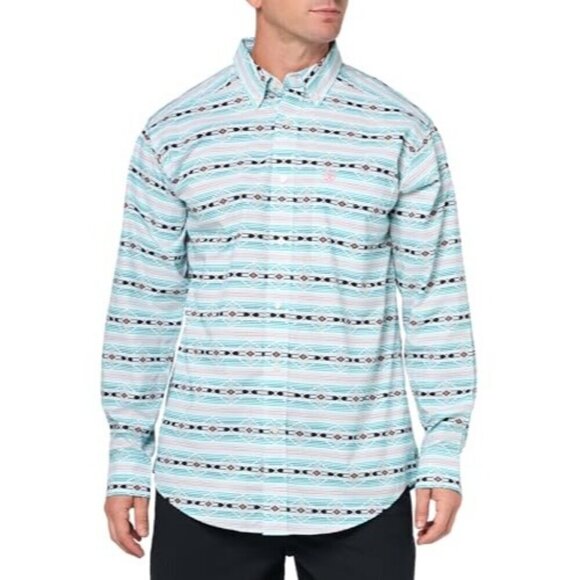 Ariat Men's Large Long Sleeve Jefferson Print Button Western Shirt Ice Green - Picture 1 of 4